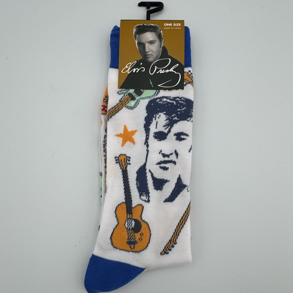 Elvis Presley Novelty Crew Socks Guitar Print Mens 7-12 NWT Rock & Roll